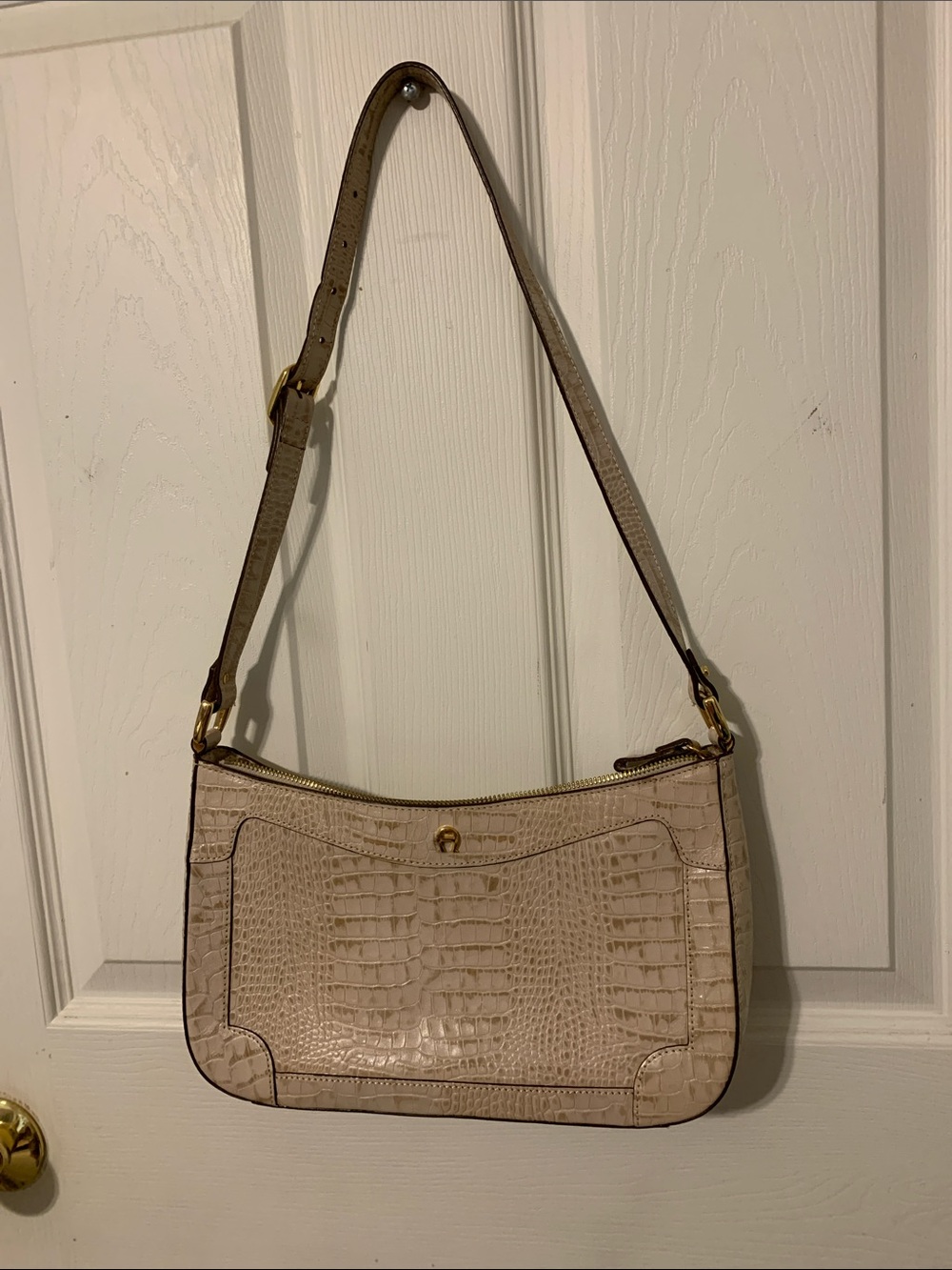 Etienne Aigner Croc-Embossed Shoulder Bag in Beige